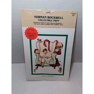 Vintage 1991 Norman Rockwell Print "Caught Napping" By Ambassador Christmas